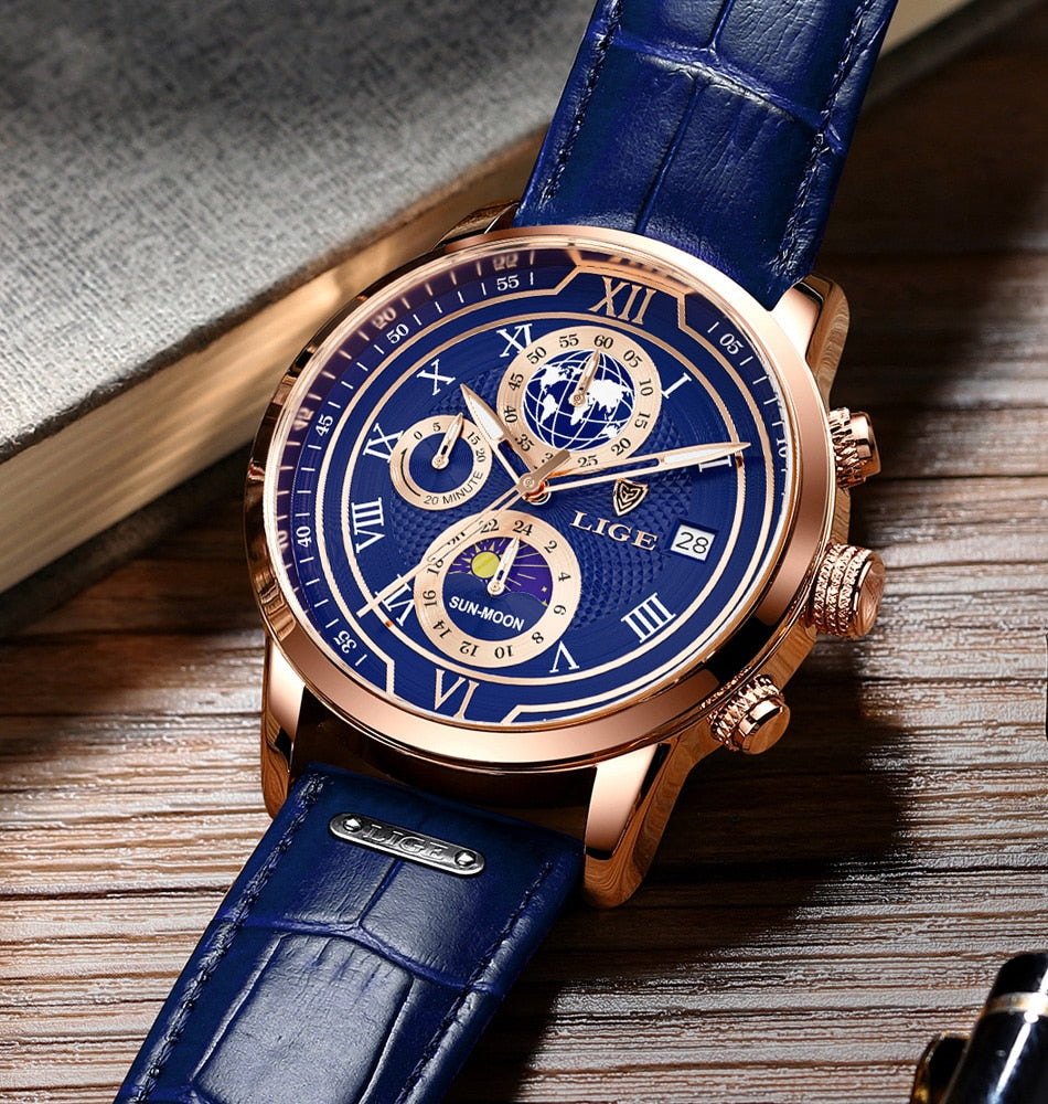 Chronographenuhr mit hochwertigem Lederarmband