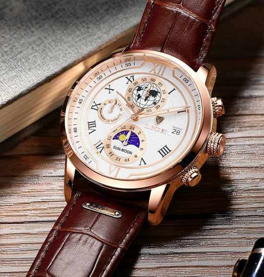 Chronographenuhr mit hochwertigem Lederarmband