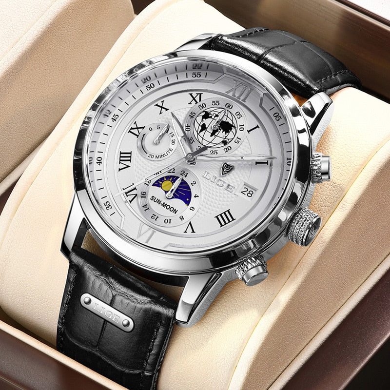 Chronographenuhr mit hochwertigem Lederarmband