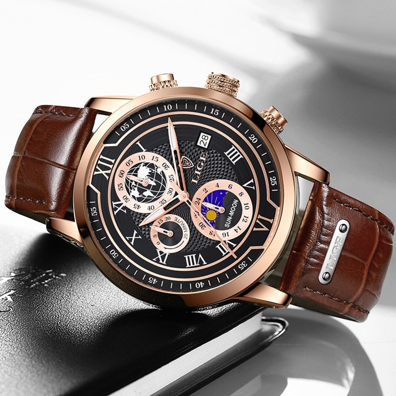 Chronographenuhr mit hochwertigem Lederarmband