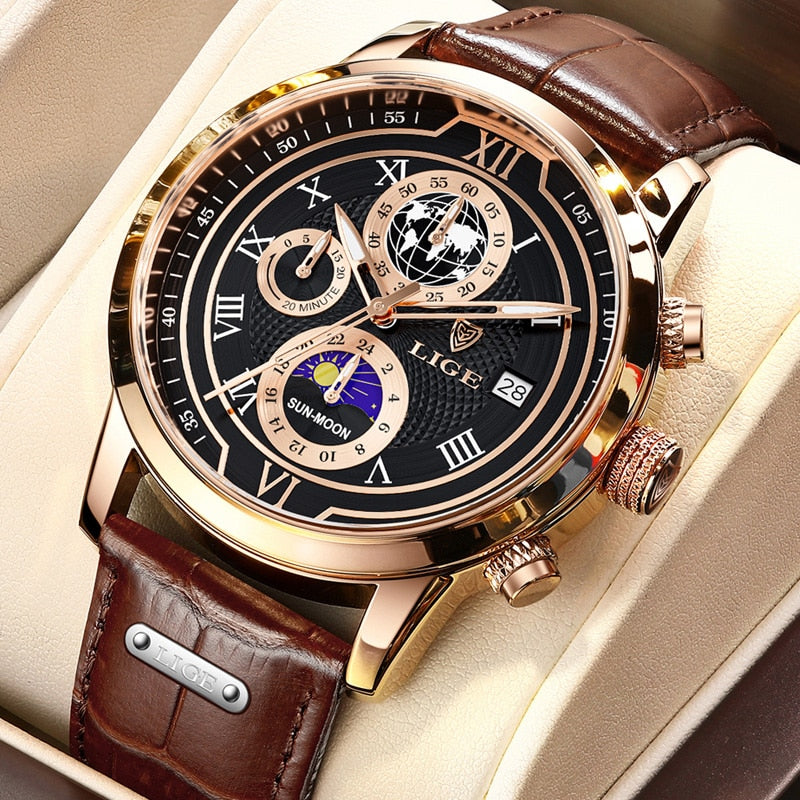 Chronographenuhr mit hochwertigem Lederarmband