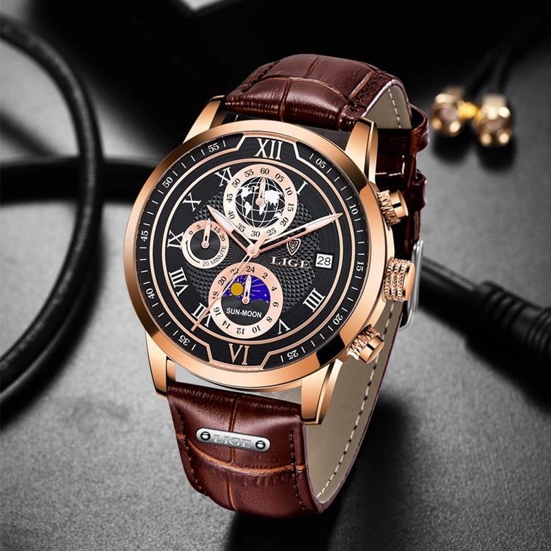 Chronographenuhr mit hochwertigem Lederarmband