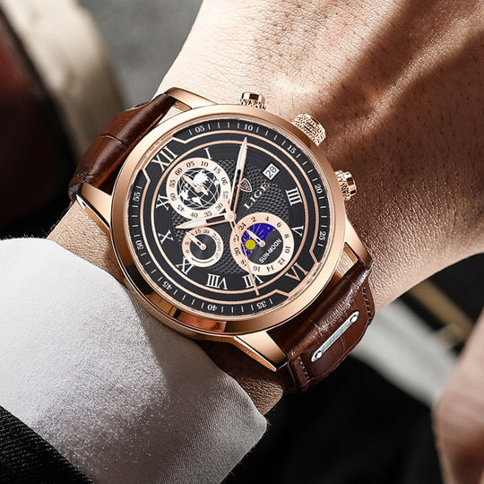 Chronographenuhr mit hochwertigem Lederarmband