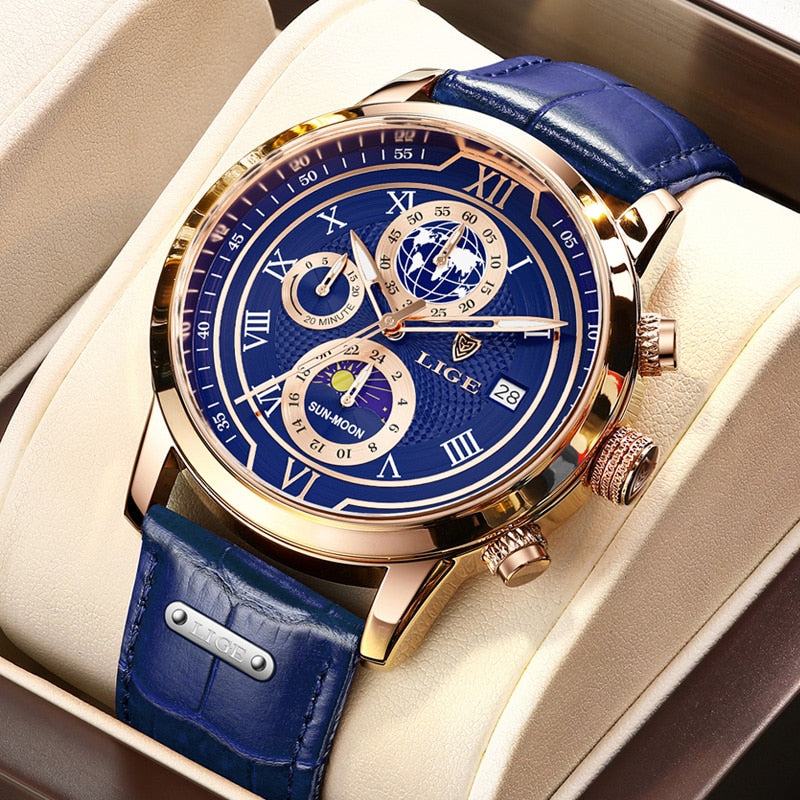 Chronographenuhr mit hochwertigem Lederarmband