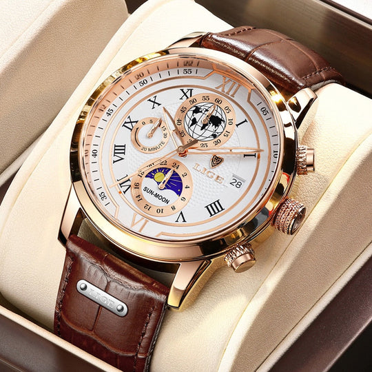 Chronographenuhr mit hochwertigem Lederarmband